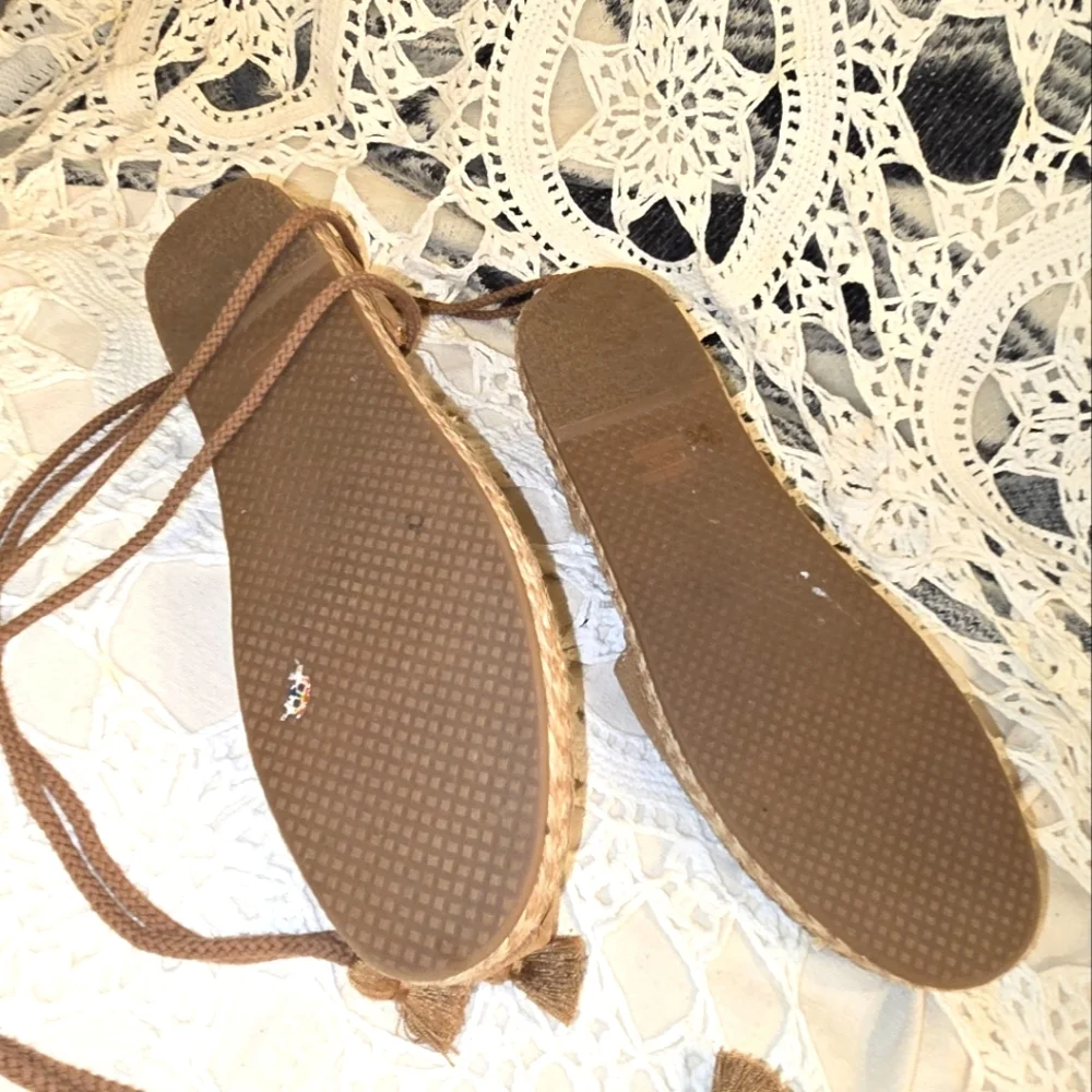 Toms, Katalina Toffee Suede Wrap Ankle Espadrilles, Womens Boho Shoes W 10